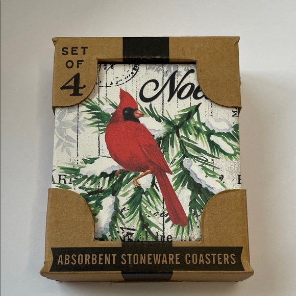 Carson Other - NIB Set of 4 Cardinal Absorbent Stoneware Coasters.  Red Green White